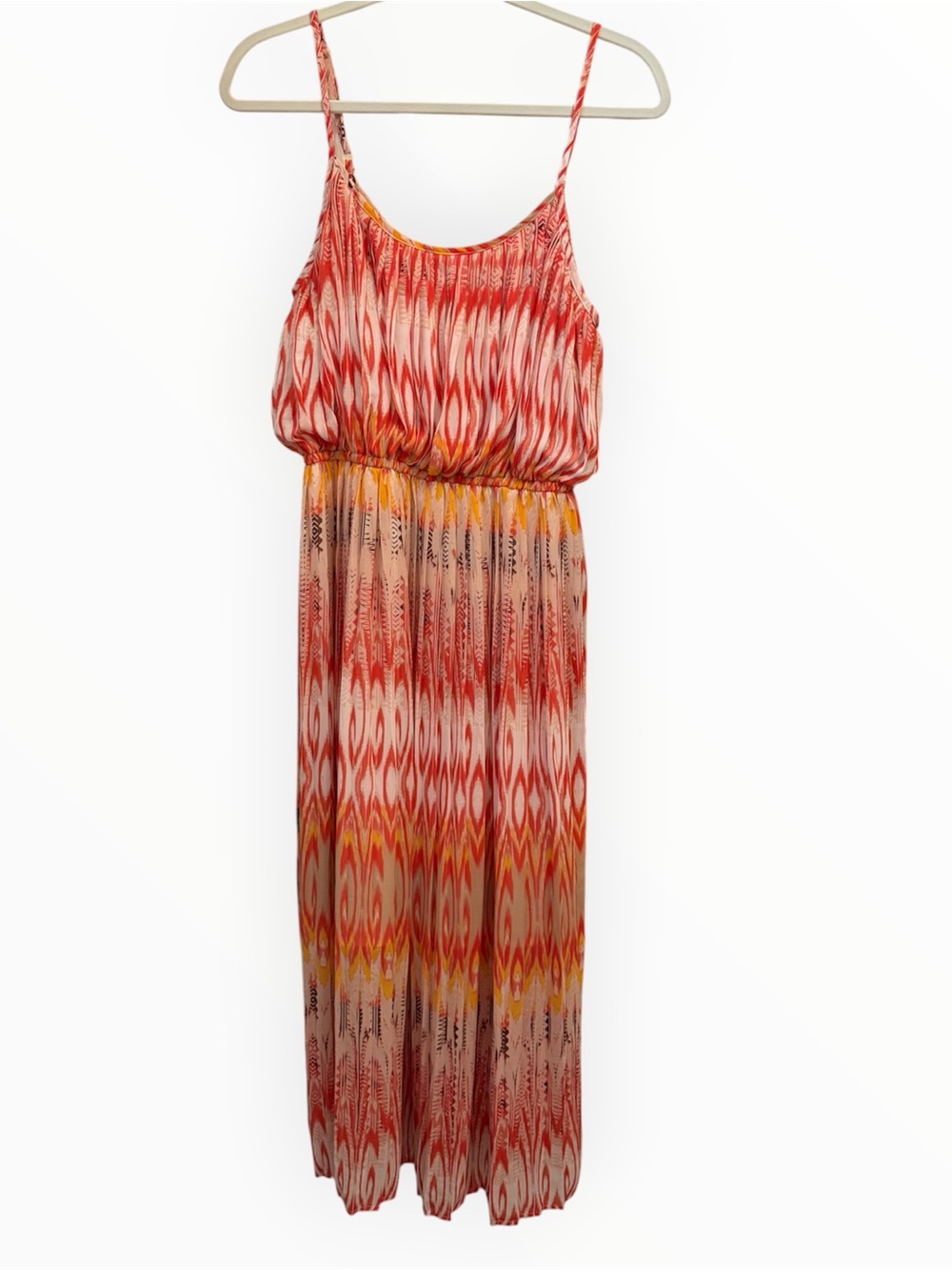 American Rag Cie Maxi Dress Large Orange Ikat Boho Spaghetti Strap